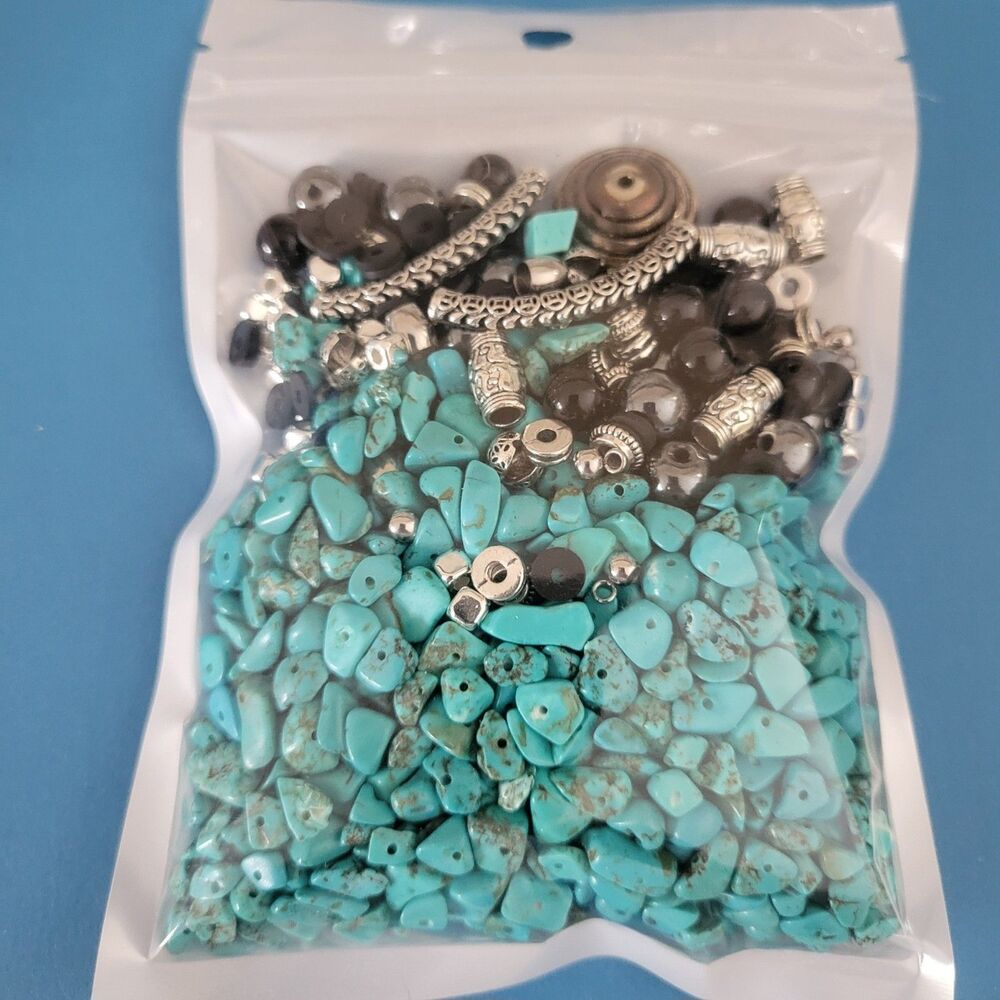 Curated Bead, Charm Mix Real Turquoise, Hematite, Obsidian Premium Quality 9 Oz